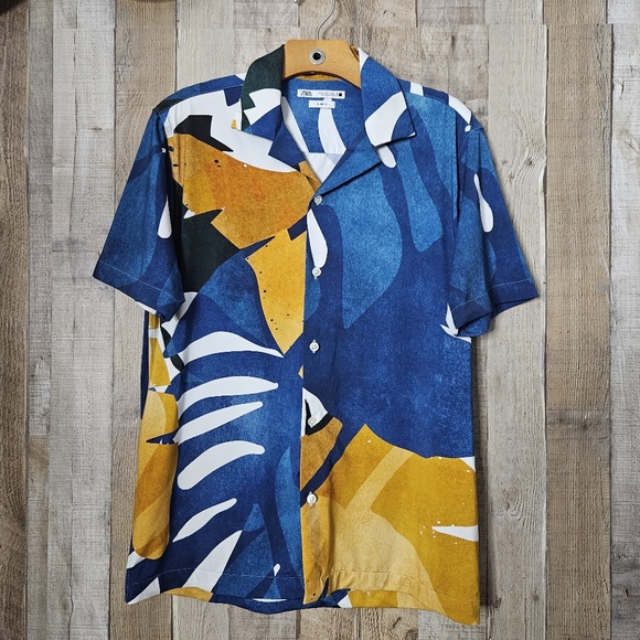 Zara Other - Zara Man Slim Fit Button Short Sleeve Button Down Shirt Abstract Print Small